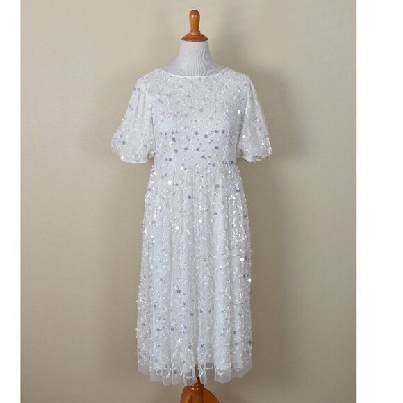 Maya Deluxe Bridal Puff Sleeve Embellished Dress 8 - Picture 1 of 9
